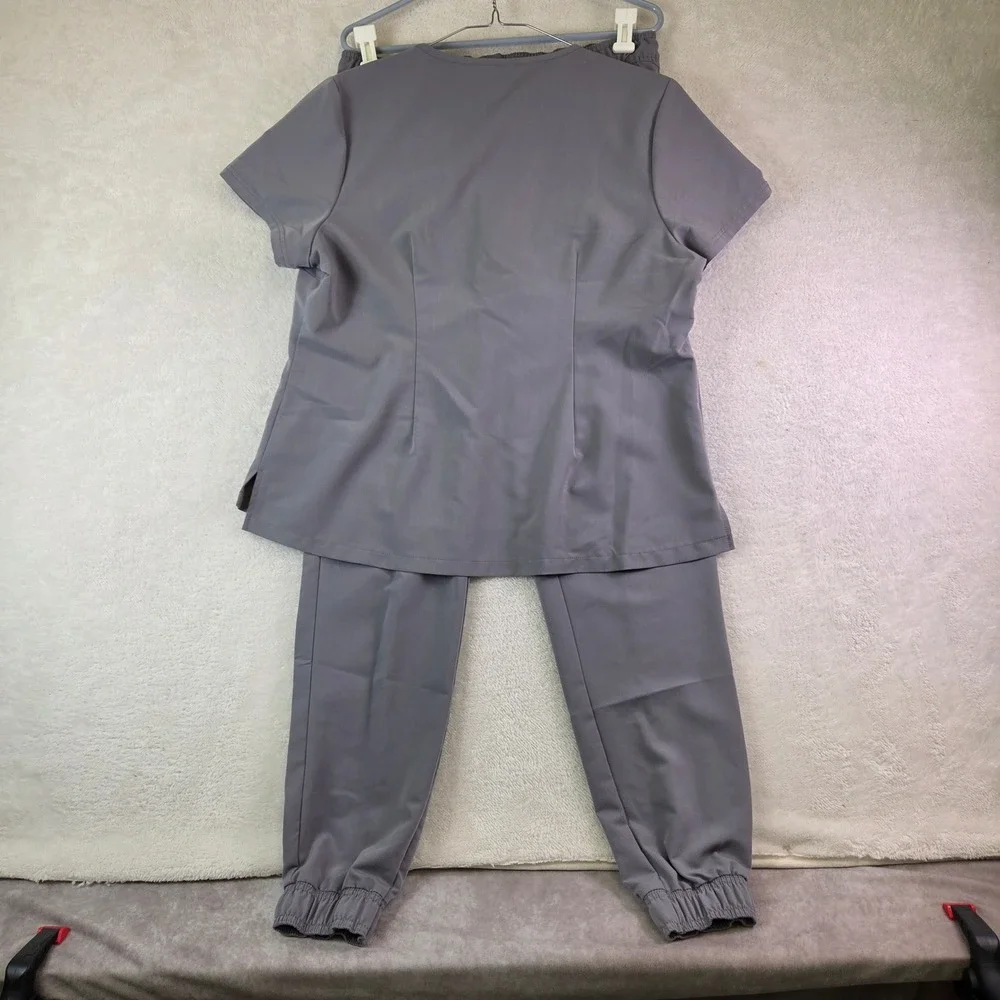 Jaanuu Womens Grey Scrub Set Top XL and Jogger Pants Size L Medical Uniform
